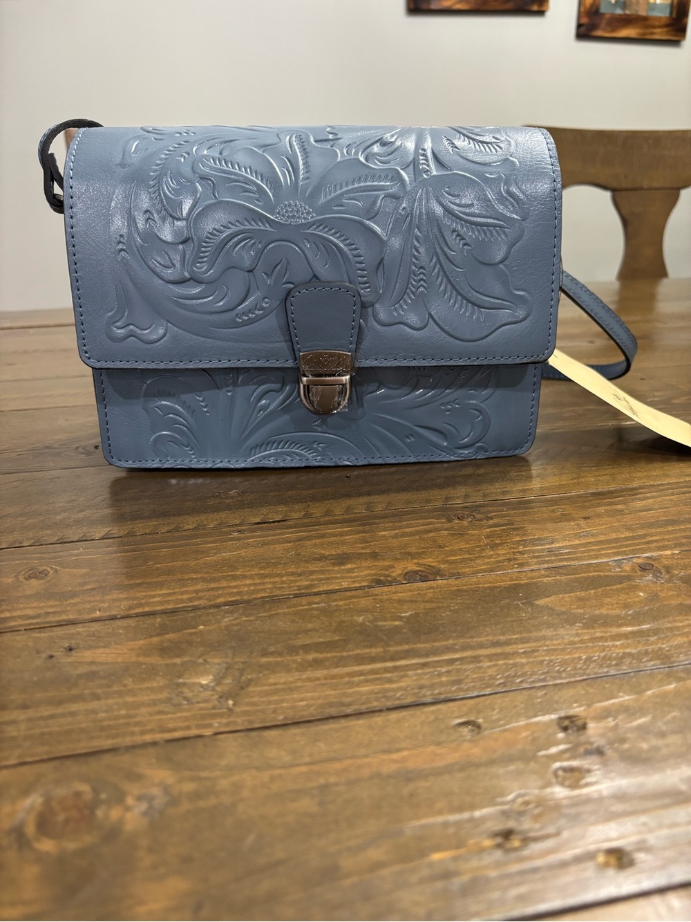 Patricia Nash Embossed Floral Crossbody in Dusty Blue